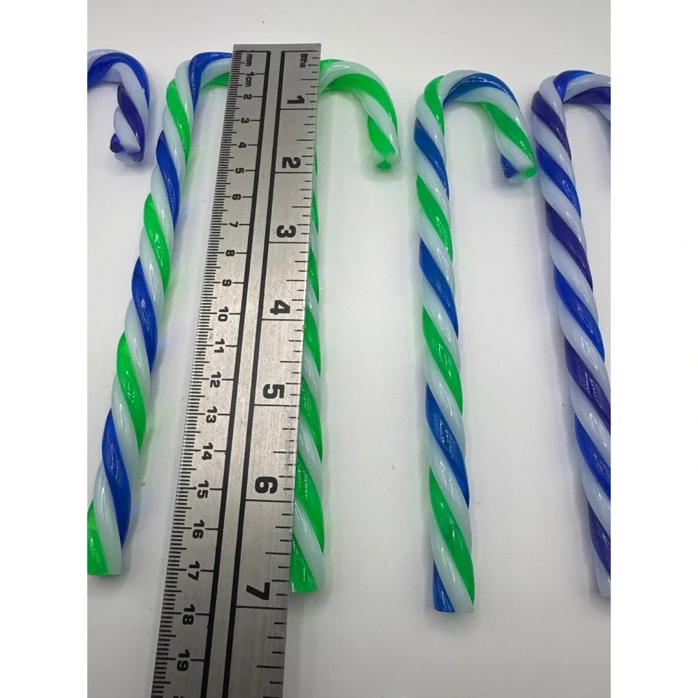 Vintage Lucite Candy Cane Ornaments Set of 6 Green Blue Purple Spiral 7.25